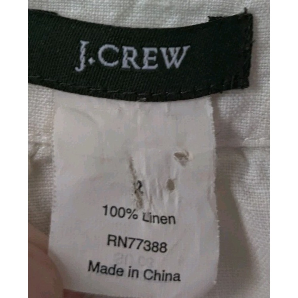 J. Crew Short Sleeve Linen Relaxed Shift Cream Dress Metallic Trim Pockets Sz 2‎ - Picture 3 of 4